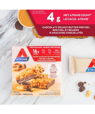 Atkins Protein Bars - Chocolaty Peanut Butter Pretzel Low Sugar Keto Friendly High Protein High Fibre 1g Sugar 4g Carbs 5ct - Buy Online on GoSupps.com
