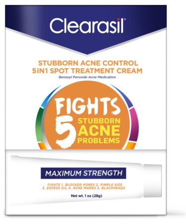 Clearasil Stubborn Acne Control 5 in 1 Spot Treatment Cream 1 oz (Pack of 6)