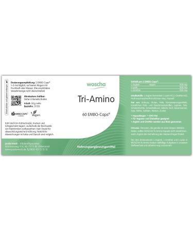 Buy Woscha Tri-Amino (L-Arginine L-Ornithine L-Lysine) 60 Vegan Capsules - Enhance Performance & Recovery - International Shipping Available - Buy Online on GoSupps.com