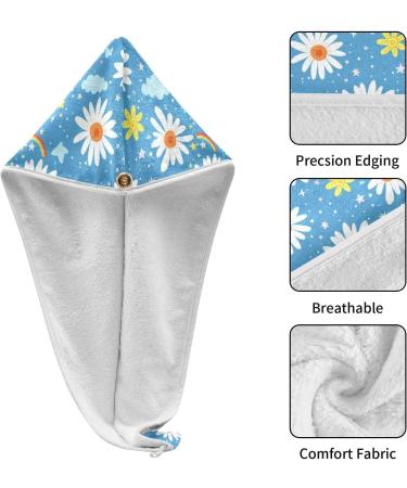 White Daisies Blue Hair Towel 2 Pack | Super Absorbent Quick Dry Hair Turbans for Women & Girls - Buy Online on GoSupps.com
