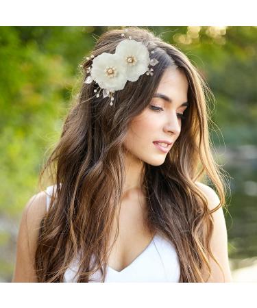 SOBEIT Bridal Hair Clips 2PCS Pearl White Flower Mesh Clips - Vintage Wedding Hair Comb Pins - Gold Bridal Hair Accessories for Women & Bridesmaids - Buy Online on GoSupps.com