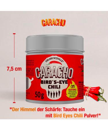 CARACHO Bird Eye Chilli Flakes 50g - 3 Pack - 100% Extremely Spicy - Chilli Powder in Metal Spice Tin / Scoville: 100 000-200 000 - Buy Online on GoSupps.com