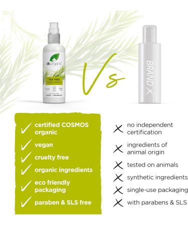 Dr Organic Tea Tree Foot Spray Deodorising Purifying Quick Drying Aluminium Free with Natural Peppermint Oil Vegan Cruelty-Free Paraben & SLS Free Certified Organic 100ml - Buy Online on GoSupps.com