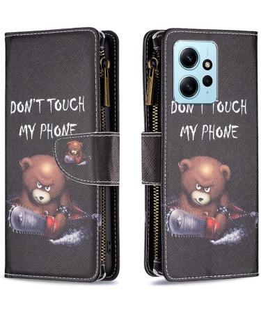 VQWQ Mobile Phone Case for Xiaomi Redmi Note 12 4G - Protective Leather Cover with Lanyard Zipper Map Compartment & Magnetic Flip Case - Bear Design - Buy Online on GoSupps.com