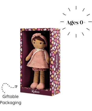 Kaloo Tendresse Amandine Soft Doll - 25cm Pink Muslin Dress, Olive Skin - Gift Box with Customisable Ribbon - Buy Online on GoSupps.com