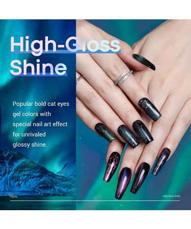 Modelones 25Pcs Cat Eye Gel Nail Polish Kit - Glitter Color Changing Set with Bond Primer, Top Coat, Base Coat, Magnet Stick - DIY Salon Nail Art Gift - Aurora Night - Buy Online on GoSupps.com
