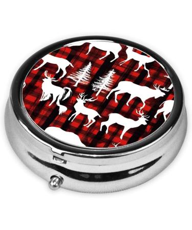 Christmas Cow Deer Mini Round Pill Box | 3 Compartment Portable Pill Organizer for Travel & Home Use - Buy Online on GoSupps.com
