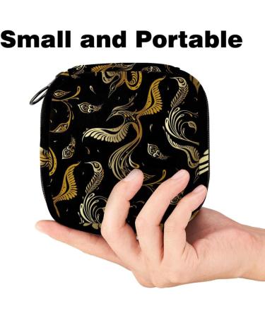 Stylish Women's Napkin Storage Bag Golden Peacock Pattern | Portable Menstrual Cup & Bandage Storage Solutions - Buy Online on GoSupps.com