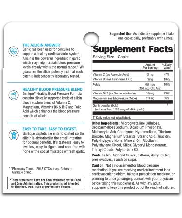 Garlique Healthy Blood Pressure Formula 60 ct - Pack of 2 | Natural Support for Cardiovascular Health - Buy Online on GoSupps.com