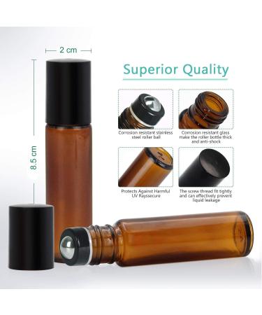 Yalbdopo 10ml Amber Glass Roller Bottles for Essential Oils - Refillable with Black Lid 12 Labels Pipette & Opener - Perfect for Aromatherapy - Buy Online on GoSupps.com