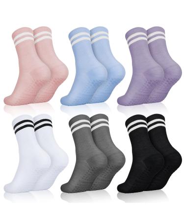 Apricitie 6 couples slipproof socks women yoga socks with handle pilates socks anti -slip sports socks grip socks for women women girls