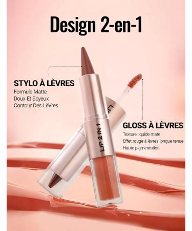 Erinde 2-en-1 Crayon L vres & Lip Gloss Rouge a Levre Matte et Lip Liner Mat Haute Pigmentation Longue Tenue Formule Nourrissante pour des L vres Plus Pleines. #01 Matte - Buy Online on GoSupps.com