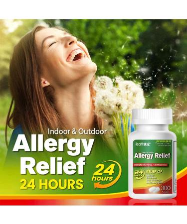 HealthA2Z Allergy Relief | 300 Tablets Cetirizine 10mg | All Day Indoor & Outdoor Allergy Relief - Buy Online on GoSupps.com