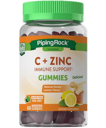 Vitamin C Plus Zinc | 60 Gummies | Immune Support | Honey Lemon Flavor | Non-GMO Gluten Free Supplement | by Piping Rock