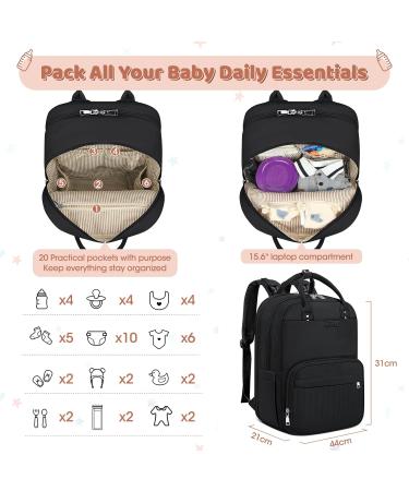 Rainsmore Large Baby Wrap Backpack Diaper Bag with Stroller Belts & Wrap Pad - Black | Trendy & Functional Baby Bags for Parents - Buy Online on GoSupps.com