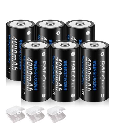6 Pack Rechargeable C Batteries 1.2V 4000mAh Ni-MH C Size Battery with Battery Storage Box