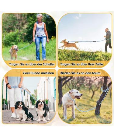 Eyien 3m Dog Leash for Medium to Large Dogs | 8-in-1 Reflective Double Leash with Adjustable Buckles | Freehand Linen | Supports Dogs Below 100kg - Blue - Buy Online on GoSupps.com