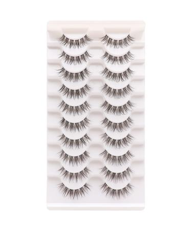 Losha False Eyelashes with Clear Band Fluffy CC Curl Faux Mink Lashes Natural Look Reusable Wispy Fake Eye Lashes 10 Pairs Pack Like Individual Clusters| DT13