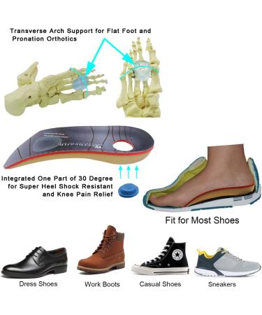 3/4 Length Arch Support Insoles for Plantar Fasciitis & Flat Feet - Men Women Orthotic Inserts for Pain Relief, Size M - Buy Online on GoSupps.com