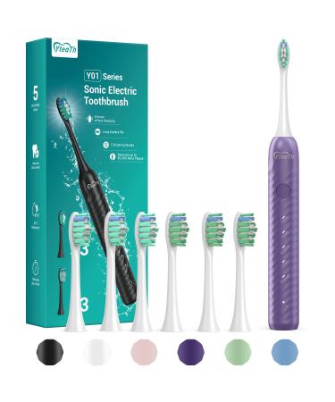 YteaTh Sonic Electric Toothbrush for Adults and Kids - One Charge for 180 Days Rechargeable Electric Toothbrushes with 6 Brush Heads Typc C Cable (Purple) Purple 1 unit (Lot de 1)