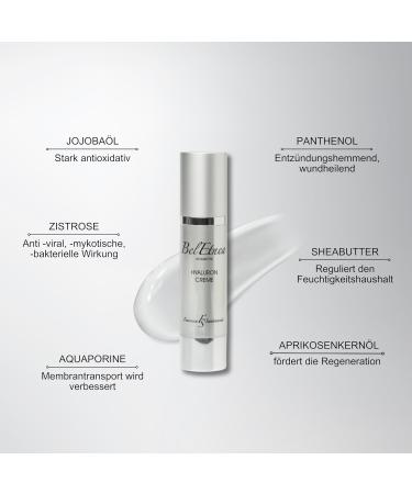 Beletnea 24h Anti-Aging Hyaluron Cream - High-Dose Moisturizer for Face Neck Eyes & Cleavage - Wrinkle & Dark Circle Treatment - 50ml - Buy Online on GoSupps.com