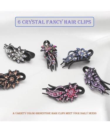 6 Pcs Sparkling Double Flower Rhinestone Duckbill Hair Clips - Decorative Hair Accessories for Women and Girls - Buy Online on GoSupps.com
