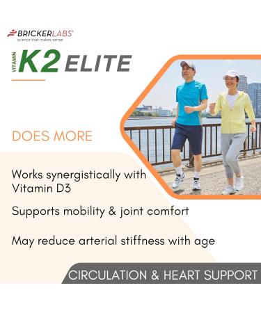 Bricker Labs K2 Elite Vitamin K2 MK-7 Supplement 160mcg Supports Bone & Heart Health Calcium Absorption & Circulation Non-GMO 60 Capsules - Buy Online on GoSupps.com