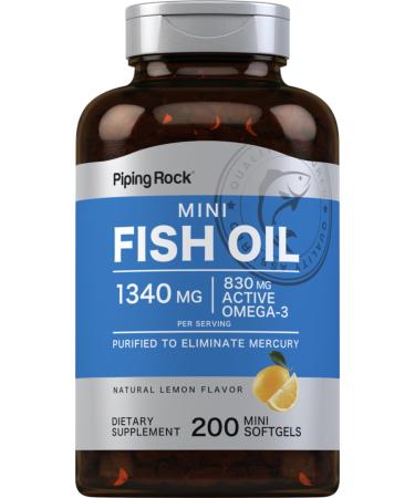 Piping Rock Mini Fish Oil 1340mg | 200 Softgels | Omega-3 Supplement for Men & Women | Lemon Flavor | Non-GMO and Gluten Free
