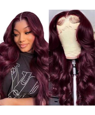 99j Burgundy Lace Front Wigs Human Hair 13x4 Body Wave Lace Front Wigs Human Hair 150% Density Wine Red Color Wigs for Women HD Transparent Lace Front Wigs Human Hair Pre Plucked Bleached Knots with Baby Hair (18 inch) 1...