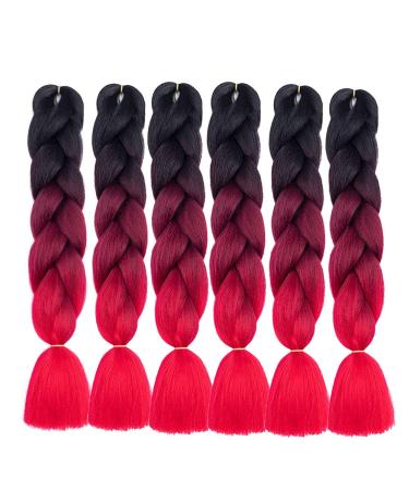 Shangxiu Ombre Red Braids Extensions | 24 Inch Kanecalon Hair - 6 PCs for Women - Buy Online on GoSupps.com