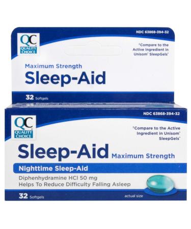 Quality Choice Max Strength Sleep Aid Nighttime Sleep Aid Diphenhydramine HCI 50 mg Non Habit Forming Sleep Aid for Occasional Sleeplessness Easy to Swallow Softgels 32 Count Bottle