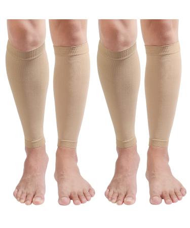 MGANG Calf Compression Sleeve, (2 Pairs) 20-30mmHg Leg Compression Socks, Unisex for Pain Relief, Swelling, Edema, Maternity, Varicose Veins, Shin Splint, Nursing, Travel, Beige L/XL Large/X-Large (2 Pair) 1 Pair Beige + 1 Pair Beige