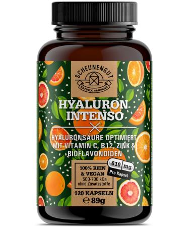 Hyaluron capsules -500mg hyaluron high-dose-important: 120 hyaluronic acid capsules with 500-700 kda I optimized with vitamin C b12 zinc flavonoids i vegan -de- scheunengut  - Buy Online on GoSupps.com