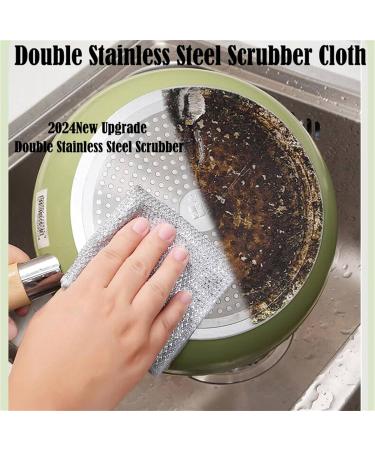 Realisticm Double Stainless Steel Scrubber Graceiful Double Stainless Steel Scrubber Double Sided Silver Wire Dishcloth for Pans Dishes Stove (5PCS) - Buy Online on GoSupps.com