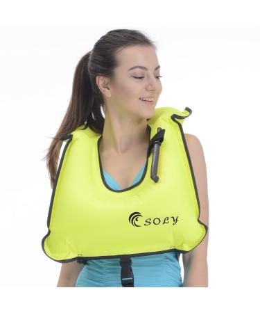 SOLY Inflatable Snorkel Vest Adult, Snorkel Life Vest Adjustable Snorkeling Gear for Adults Water Sports Safety Small Green Kid
