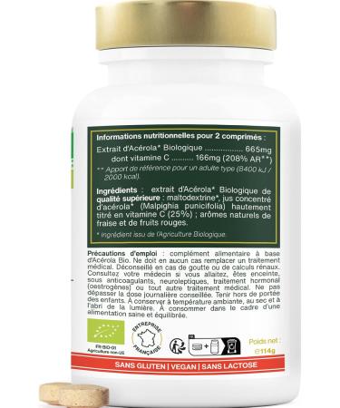Acerola ORGANIC 25% Natural Vitamin C | 120 950mg Chewable Tablets | Anti-Fatigue Oxidative Stress Immunity | Superior Quality - Buy Online on GoSupps.com