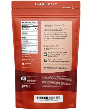 Judees Guar Gum Powder 1.5lb (24oz) - Keto-Friendly  Gluten-Free & Nut-Free - 100% Pure Guar Gum derived from Guar Beans - Low Carb Thickener - 3g Dietary Fiber per serving 1.5 Pound (Pack of 1) - Buy Online on GoSupps.com