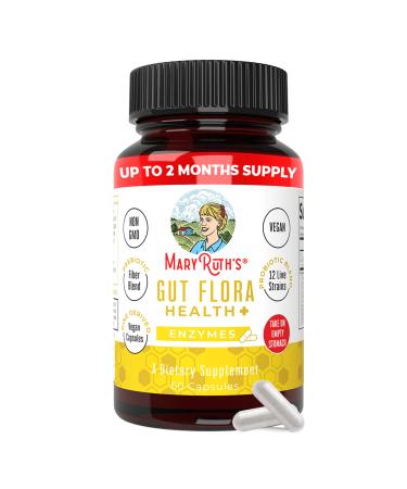 Gut Flora Health+ Enzymes by MaryRuth's | Up to 2 Month Supply | Prebiotic Probiotic Digestive Enzyme Blend for Healthy Gut Biome & Digestive Support | Immune Function & Gastrointestinal Health - Buy Online on GoSupps.com