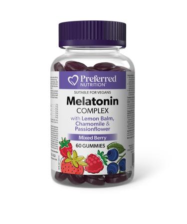 Preferred Nutrition Melatonin Complex with Lemon Balm Chamomile and Passionflower 5mg of Melatonin 60 Gummies Mixed Berry Flavour Helps Improve Sleep Quality Vegan 60 count (Pack of 1) 5 mg - Mixed Berry Flavor