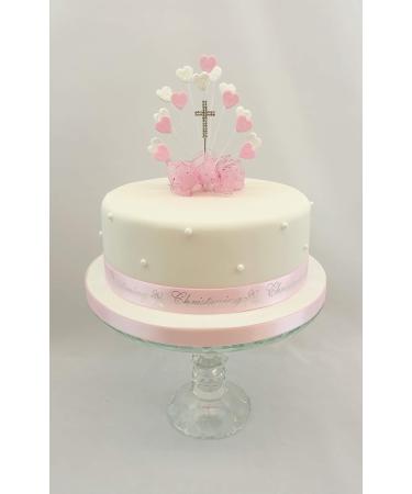 Cake Decoration Heart Burst Pink - Christening Diamante Cross Cake Topper