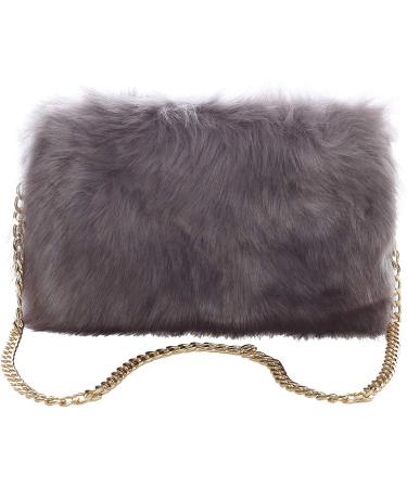 FHQHTH Faux Fox Fur Purse - Grey Fuzzy Handbag with Al alloy Shoulder Strap for Women - Buy Online on GoSupps.com