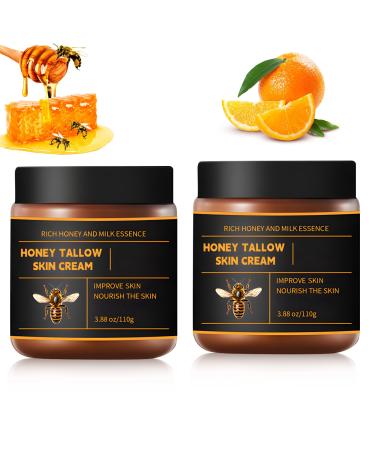 2Pcs Marromi Beef Tallow for Skin Tallow Honey Balm Organic Grass-Fed Beef Tallow Balm with Raw Honey Natural Soothing Moisturizing Anti-Aging Suitable for All Skin Types