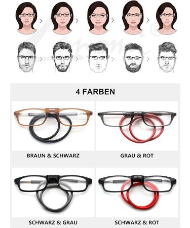 Lanomi Narrow Reading Glasses for Men & Women - Magnetic Closure Light Visual Aid with Elastic Silicone Straps - 2 Pieces Black (Red+Gray Arm) - 2.0x Magnification - Buy Online on GoSupps.com