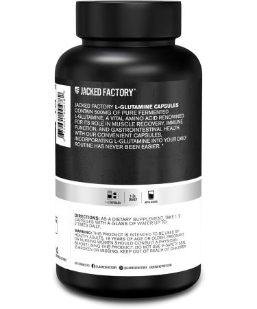 Jacked Factory L-Glutamine Capsules 500mg - Vegan Fermented L Glutamine Supplement for Post Workout Muscle Recovery Immunity Digestive Health - 240 Capsules - Buy Online on GoSupps.com