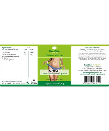 EXCELDIET PHARMA - NOPAL + NOPAL DRY EXTRACT - Fat and Sugar Sensor Weight Management Digestion -120 Capsules - Made in France - Buy Online on GoSupps.com