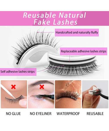 Leezead Self Adhesive Natural Look False Eyelashes - Waterproof Reusable Faux Mink Lashes Pack - Wispy Fake Eyelashes Kit with Tool - No Glue Needed - Buy Online on GoSupps.com