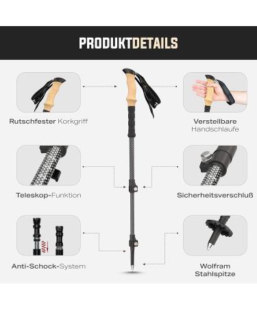 Effect Manufaktur Premium Carbon Hiking Sticks - Lightweight 225g Adjustable 53-135 cm Cork Handle Telescopic & Foldable for Nordic Walking - Ideal for Men & Women - Buy Online on GoSupps.com