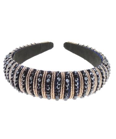 Ladies Bump Padded Beaded Crystal Evening Bridal Party Formal Headband (Navy Gold)