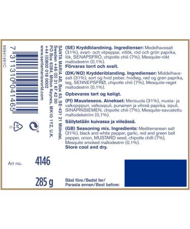 Paulig Santa Maria Seasoning Mix BBQ & Grill Mesquite 285g Herbal powder Great for rubbing marinade sauce or cooking grills and barbecue - Buy Online on GoSupps.com