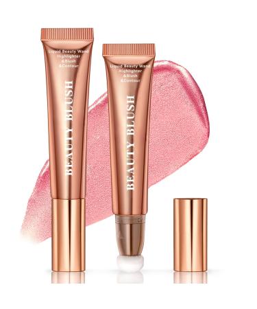 NewBang Liquid Blush Beauty Wand Shimmer Face Blush with Cushion Applicator  Natural Pearl Finish  Silky Smooth Cream Formula  Moisturizing Shiny Glitter Blusher Rouge Rubor Stick Pen Peach Pink